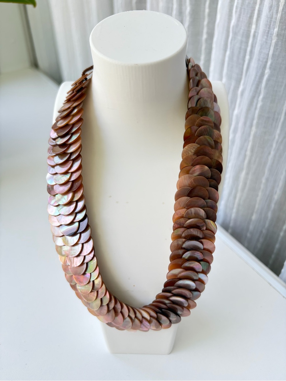 925 Silver Mother of Pearl Iridescent Necklace 18" Artisan Mermaidcore Statement